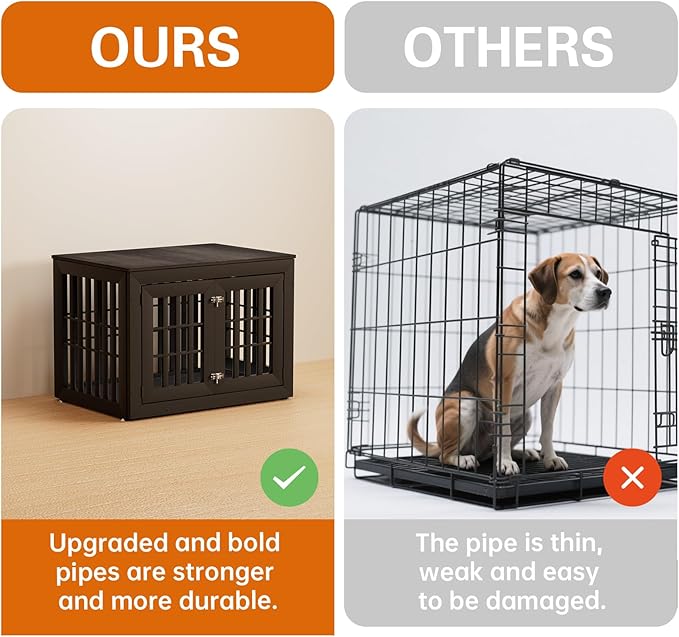 38" Heavy Duty Dog Crate Furniture for Small,Medium and Large Dogs,Rustic Wooden Dog Cage Kennel Indoor Furniture with Waterproof Top,Decorative Pet House Side End Table (Black & Grey)-PurrikoPets