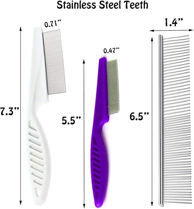 7 Pcs Pet Dog Grooming Comb, Metal Head Comb for Long Hair, Dog Tear Stain Remover Combs, Hair Combs Remover for Dogs Cats, Pet Grooming Tool Removes Crust, Mucus and Stains - 5 Types-PurrikoPets
