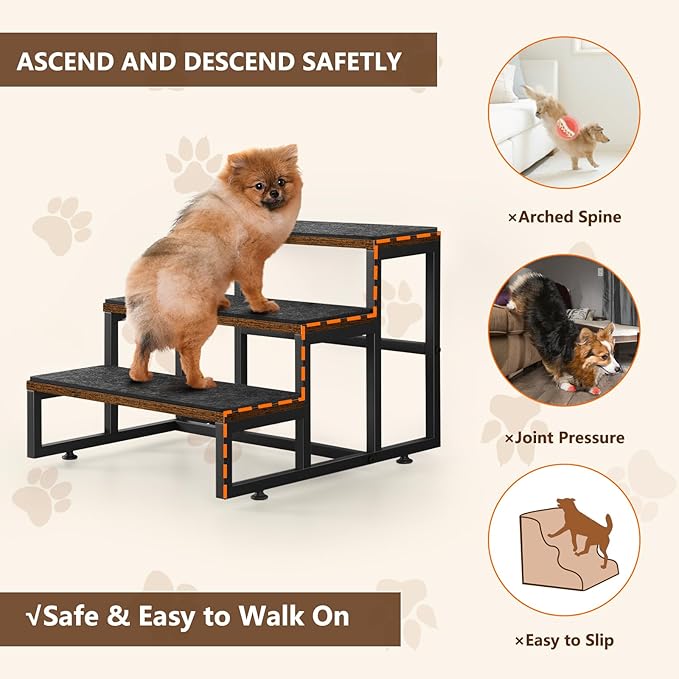 Dog Stairs for Small Dogs 3 Steps Pet Stairs Dog Stairs Steps for Couches High Beds, Non-Slip Indoor Dog Ramp, Holds Up to 100lbs-PurrikoPets