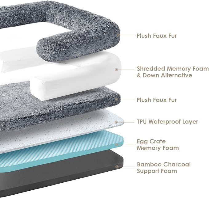 EHEYCIGA Foldable Dog Bed, Faux Fur Fluffy Dog Couch Bed, Orthopedic Calming Memory Foam Pet Bed for Small Dogs, Washable Soft Warm Pet Sofa Bed with Non-Slip Bottom, Grey, 40"x30"x6"-PurrikoPets