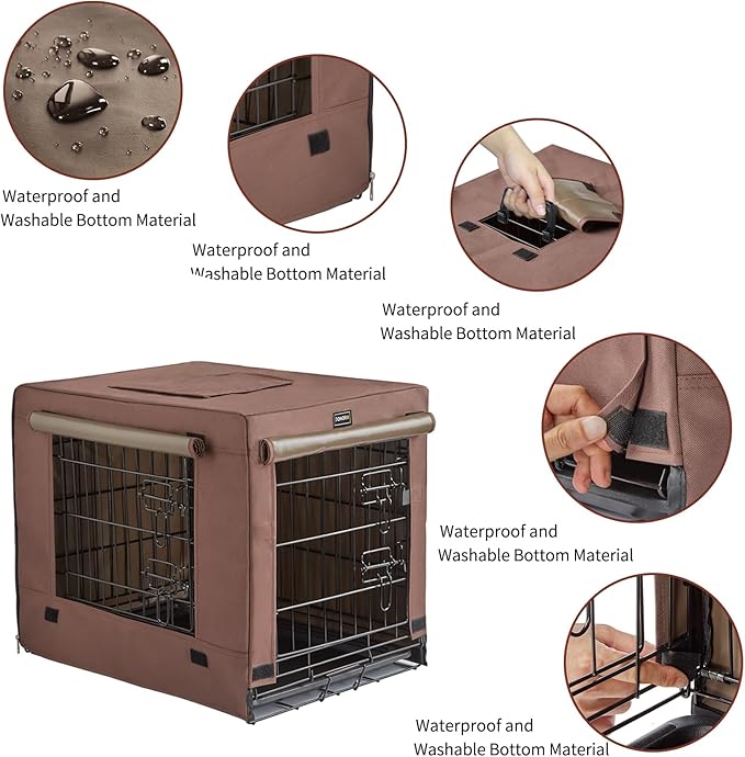 DONORO Dog Crates for Lareg Size Dogs Indoor Double Door Dog Kennels & Houses for Puppy and Cats, Collapsible Metal Contour Dog Cages (Brown, 42.0" L x 28.0" W x 31.0" H)-PurrikoPets