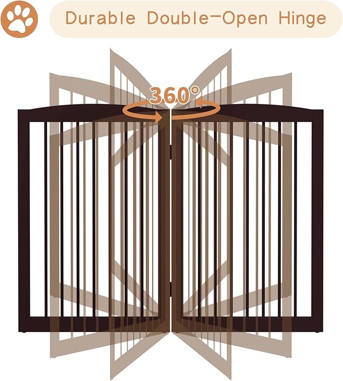 Freestanding Pet Gate for Dogs, Indoor Wooden Foldable Dog Gate for House, Extra Wide, Pet Fence for Stairs, Doorways, Halls, Support Feet Included, 120 Inch Wide, 6 Panels 32",Brown-PurrikoPets