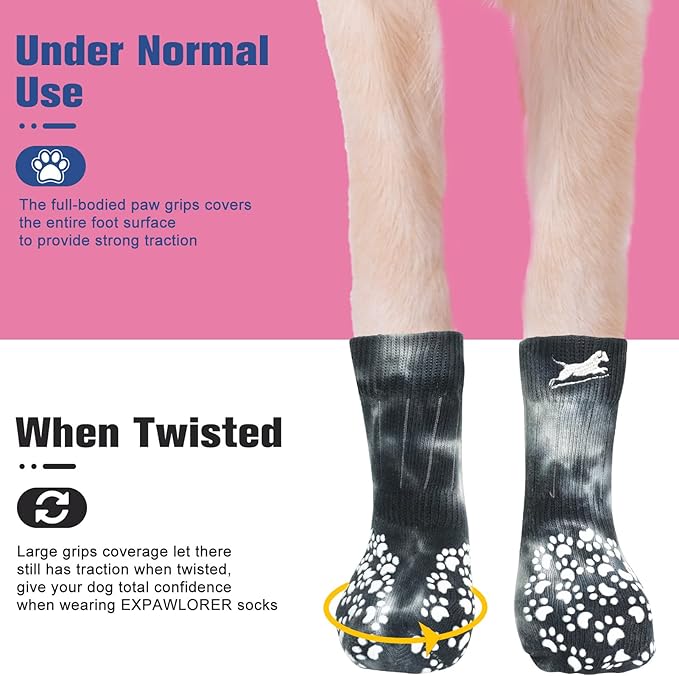 EXPAWLORER Anti Slip Dog Socks to Prevent Licking Paws, Dog Shoes for Hot Pavement, Dog Booties for Small Medium Large Senior Dogs, Traction Control Dog Boots & Paw Protectors for Hardwood Floors-PurrikoPets