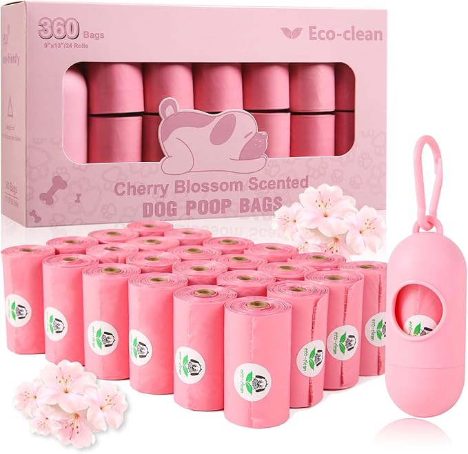 ECO-CLEAN 360 Count Dog Poop Bags with Dispenser, Leak-Proof, Cherry Blossom scented-PurrikoPets