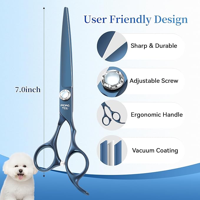 7 inch Matte Blue Straight Dog Grooming Scissors Professional 440C Stainless Steel Dog Shears Smooth Cutting Comfortable Grip and Easy to Use for Groomers and Home Use-PurrikoPets