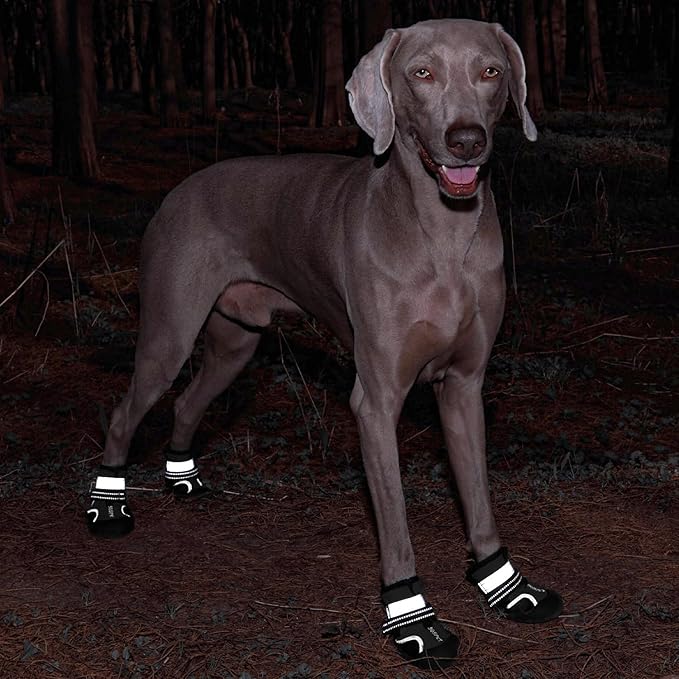 Dog Shoes, Waterproof Dog Boots & Paw Protectors with Anti-Slip Sole, 4pcs/Set Pet Dog Booties, Reflective Dog Shoes for Small Medium Large, Winter Snowy Summer Hot Pavement (Black, 2# (2XS))-PurrikoPets