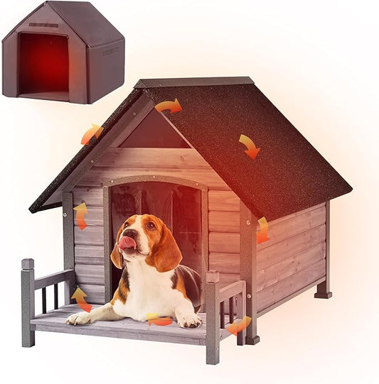 Dog House Outdoor Insulated for Winter, Puppy Kennel with Anti-Chewing Iron Frame, Weatherproof Dog Crate with Insulated Liner for Small Medium Large Dogs (Grey, 45" x 32.9" x 32.6")-PurrikoPets