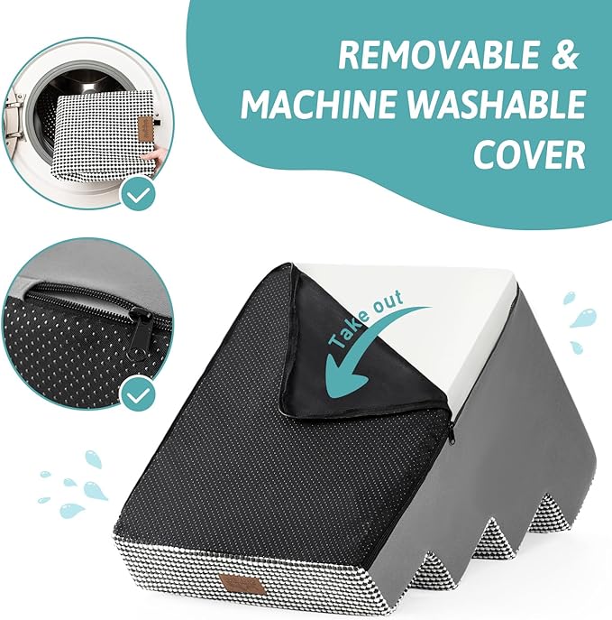 Dog Stairs for Small Dogs, 4 Tier Wider Pet Stairs for Couch and Beds, 17.7" H Non-Slip Dog Steps for Old Cats, Puppy, Small Medium Dogs, 17.7x23.6x17.7 inch, White Black-PurrikoPets