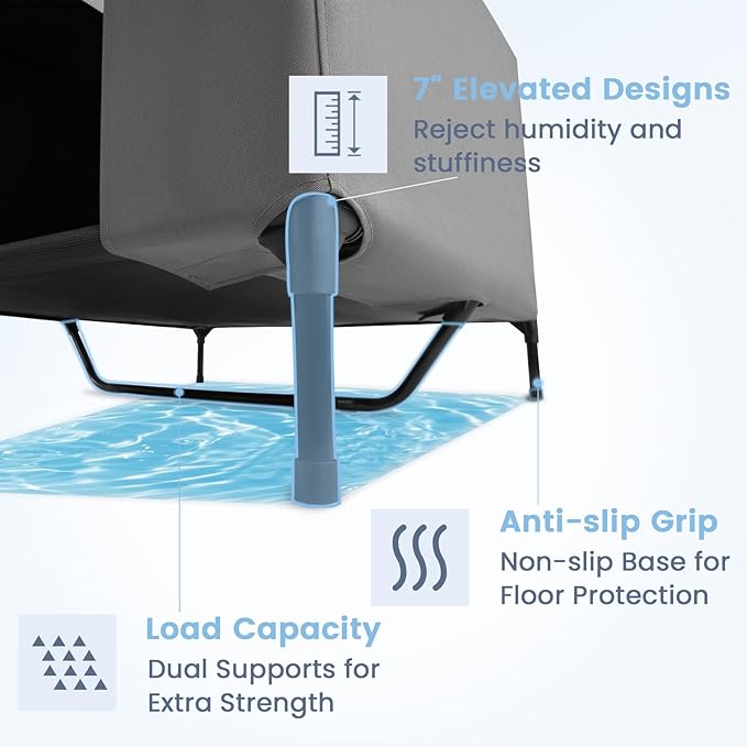 42” Outdoor Dog House for Large Breeds, Durable Large Dog Shelter with Weatherproof 600D PVC Canopy, Breathable 2x1 Textilene Fabric Elevated Dog Bed, XL Dog Kennel for Outside Use-PurrikoPets