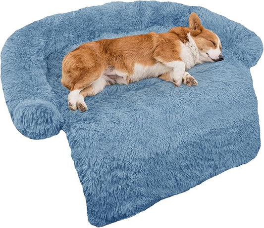 GGIB Calming Dog Bed Fluffy Plush Dog Mat for Furniture Protector with Removable Washable Cover for Large Medium Small Dogs and Cats (Medium, Navy)-PurrikoPets