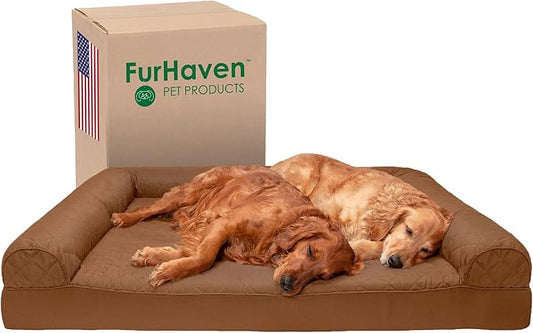 Furhaven Orthopedic Dog Bed for Large Dogs w/ Removable Bolsters & Washable Cover, For Dogs Up to 125 lbs - Quilted Sofa - Toasted Brown, Jumbo Plus/XXL-PurrikoPets