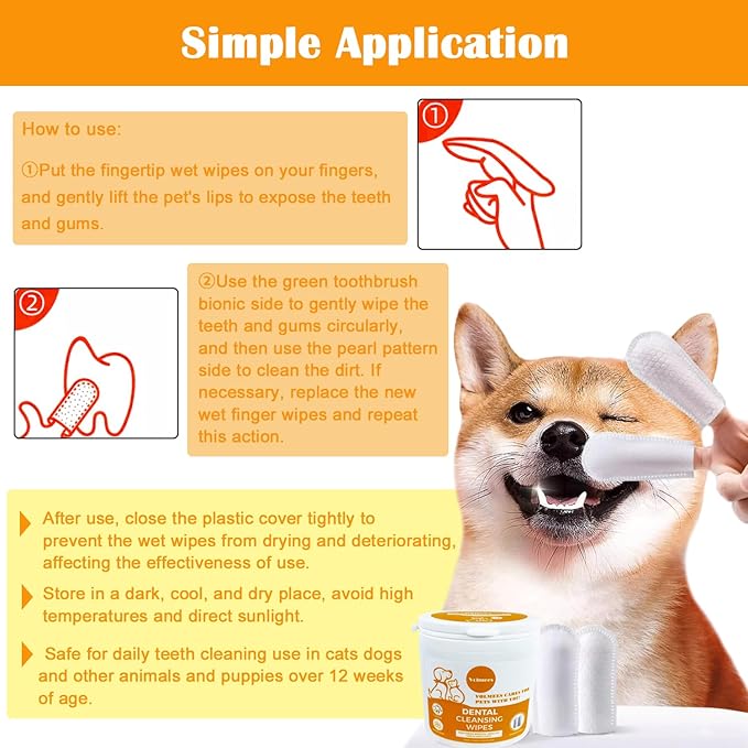 Dog Dental Wipes, Pet Dental Finger Wipes for Dogs & Cats, Dog Teeth Cleaning Wipes, Reduce Plaque & Tartar Buildup, Fresh Breath, Protect Gums, Dog Ear Cleaner Wipes Remove Wax, Coconut Scent, 50Pcs-PurrikoPets