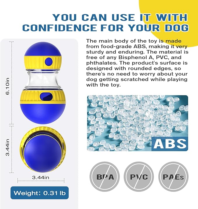 Dog Treat Dispensing Puzzle Toy Adjustable Food Dispenser Slow Feeder Puppy Enrichment Training Rolling Ball Pet Interactive Chase Toys for Small Medium Large Dogs to Keep Them Busy-PurrikoPets