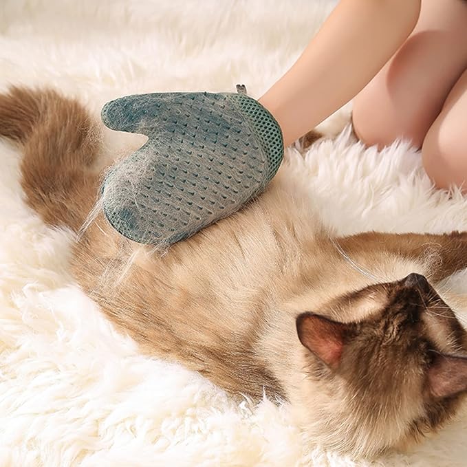 2 in 1 Pet Fur Glove & Cat Hair Remover Glove, Dog Grooming Glove Brush for Shedding, Massage, Efficient Pet Hair Remover Mitt for Uproot Cleaner Clothes, Couch, Carpet [Blue/Pair]-PurrikoPets