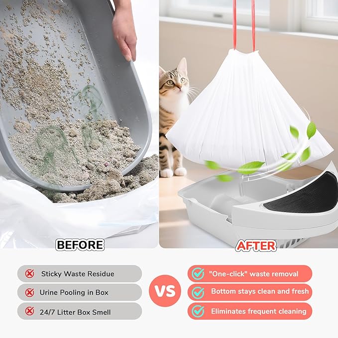 40 Count Thicken Cat Litter Box Liners for Automatic Cat Litter Box and Litter-Robot 4/3, Heavy-Duty Drawstring Kitten Litter Drawer Liners Disposable 25" x 16"-PurrikoPets