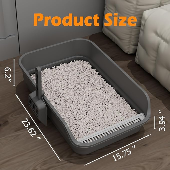 Extea Large Cat Litter Box with High Sides,Cat Boxes for Indoor Cats,Cat Litter Pan for Kitty,Litter Box with Low Entry,Easy to Clean,Anti-Splashing,23.6" x15.7" x6.2" (White)-PurrikoPets