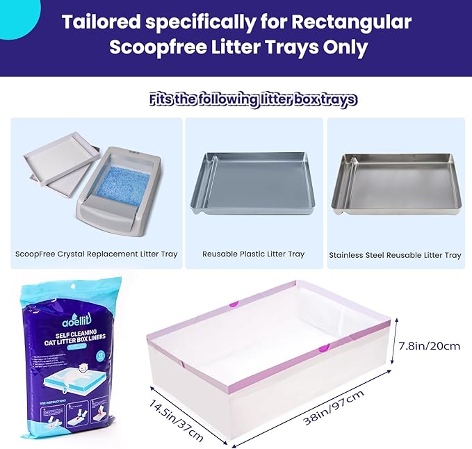 12 Count Litter Box Liners, Waste Bags Compatible with Pet-safe ScoopFree Self-Cleaning Litter Box Tray, Drawstring Litter Bags for Reusable Tray, Pre-Separated (38"L x 14.5"W x 7.8"H)-PurrikoPets