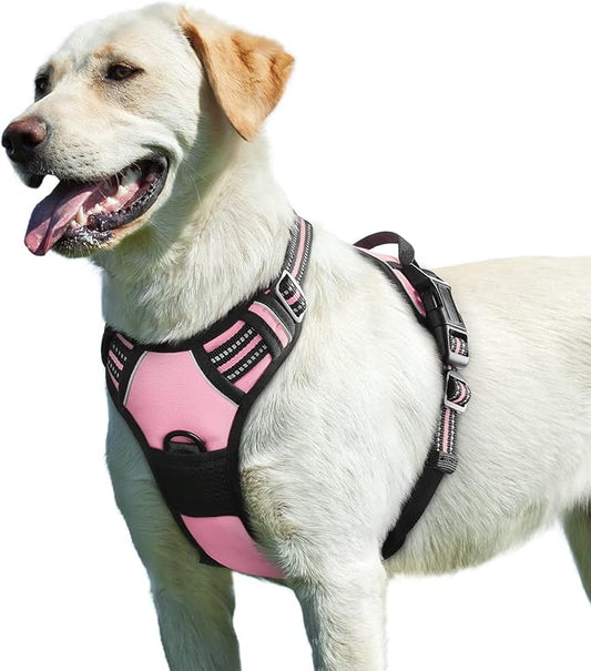 Eagloo Dog Harness for Large Dogs, No Pull Service Vest with Reflective Strips and Control Handle, Adjustable and Comfortable for Walking, No Choke Pet Harness with 2 Metal Rings, Pink, L-PurrikoPets