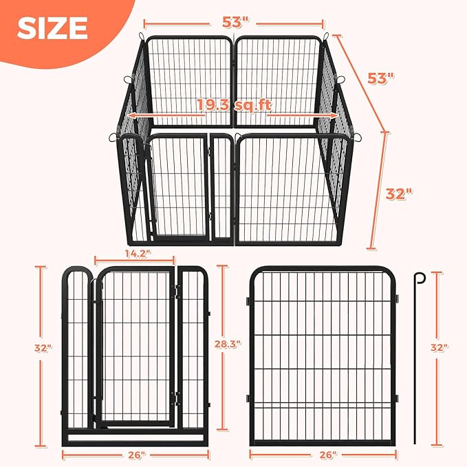 32 Inch Dog Playpen - 8 Panels Metal Pet Exercise Pen for Small-Medium Dogs, Indoor/Outdoor Dog Fence for Yard, Garden, Camping & RV Travel-PurrikoPets