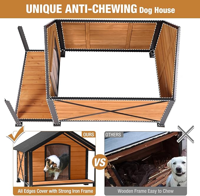 Dog House Outdoor & Indoor, Dog Kennel for Winter, Insulated Puppy Shelter for Small & Medium & Large Dogs,Unique All-Around Iron Frame (Medium)-PurrikoPets