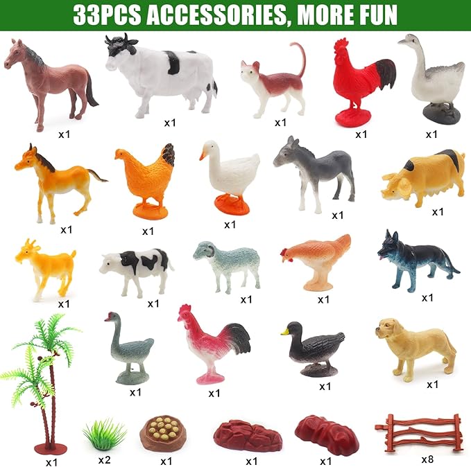 fisca Remote Control Tactor Toy Set & 33PSC Farm Vehicle Playset - Animal Figurines ,2.4GHz 1/24 Scale RC Tractor,Livestock Trailer, Fence with Light for Kids Age 4, 5, 6, 7 and Up Years Old-PurrikoPets