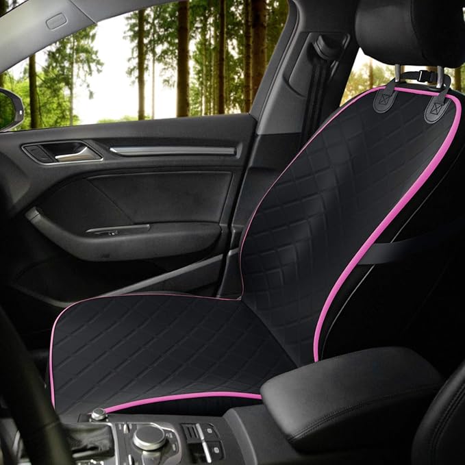 Active Pets Dog Car Seat Cover, Waterproof Front Seat Protector for SUV Truck Sedan, Pet Safety Travel Comfort System with Universal Fit, Pink-PurrikoPets