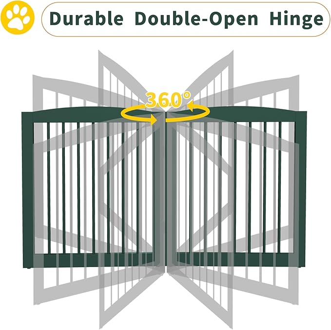 Freestanding Pet Gate for Dogs, Foldable Wooden Dog Gate for House, Extra Wide Indoor Pet Barrier for Stair, Doorway, Hall, Support Feet Included, 120 Inch Wide, 6 Panels 24",Green-PurrikoPets