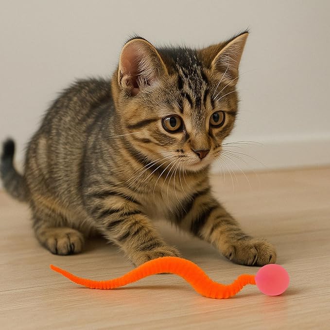6 Pcs Bouncy Ball for Cats, Colorful Fuzzy Bouncy Cat Worm Toy Ball Fuzzy Worms (Balls Colors are Random)-PurrikoPets