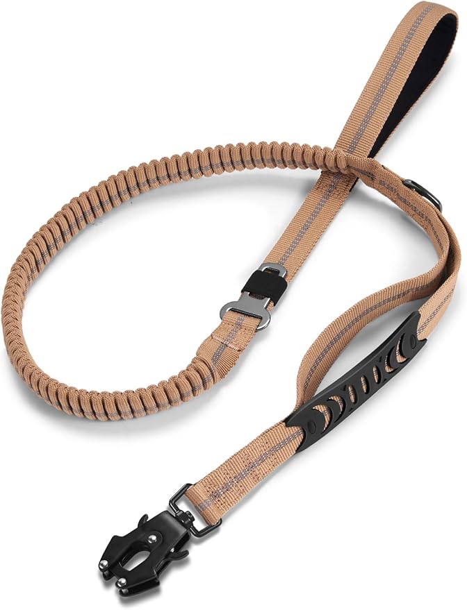 Dog Leashes for Medium Large Dogs Heavy Duty, 4-6FT Shock Absorbing No Pull Dog Leash with Advanced Easy Metal Clip, 2 Comfortable Padded Handles (Coyote Brown)-PurrikoPets