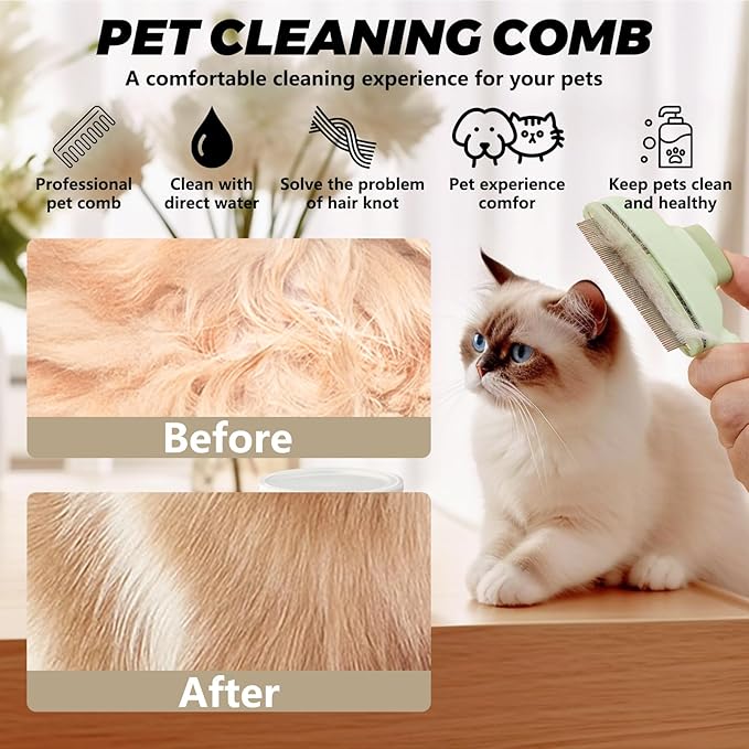 Flea Combs for Cats and Dogs with Release Button,Long & Short Stainless Steel Teeth for Deshedding, Fine Tooth Pet Brushes for Grooming Pet Hair Removal for Long and Short Hair 2 Pack-PurrikoPets