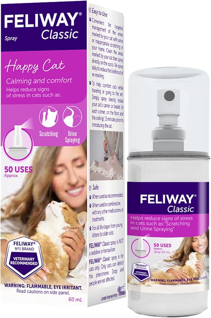 FELIWAY® Classic Cat Calming Spray, 60ml - Comforts Cats at Home and On the Go and Helps to Calm During Travel-PurrikoPets