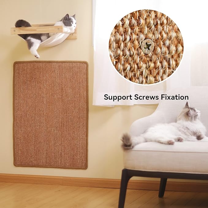 FUKUMARU Cat Scratcher Mat, 23.6 X 15.7 Inch Natural Sisal Cat Scratch Mats, Horizontal Cat Floor Scratching Pad Rug with Sticky Tapes, Protect Couch and Carpets-PurrikoPets