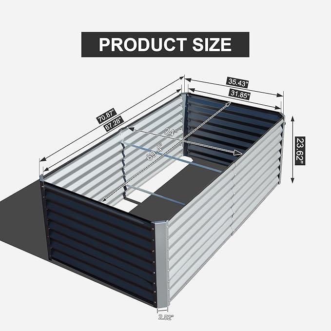 Domi Raised Garden Beds Outdoor, 6x3x2ft Thickening Tall Metal Rectangular Deep Root Box Planter for Vegetables, Flowers, Herbs, and Succulents 2" Deep w/ 256 Gallon Capacity - Silvery-PurrikoPets