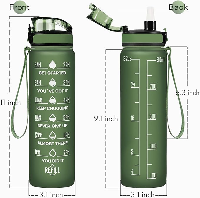 Enerbone Water Bottle, Leakproof BPA & Toxic Free, Motivational Water Bottle with Times to Drink and Straw, Fitness Sports Water Bottle with Strap for Office, Gym, Outdoor Sports-PurrikoPets