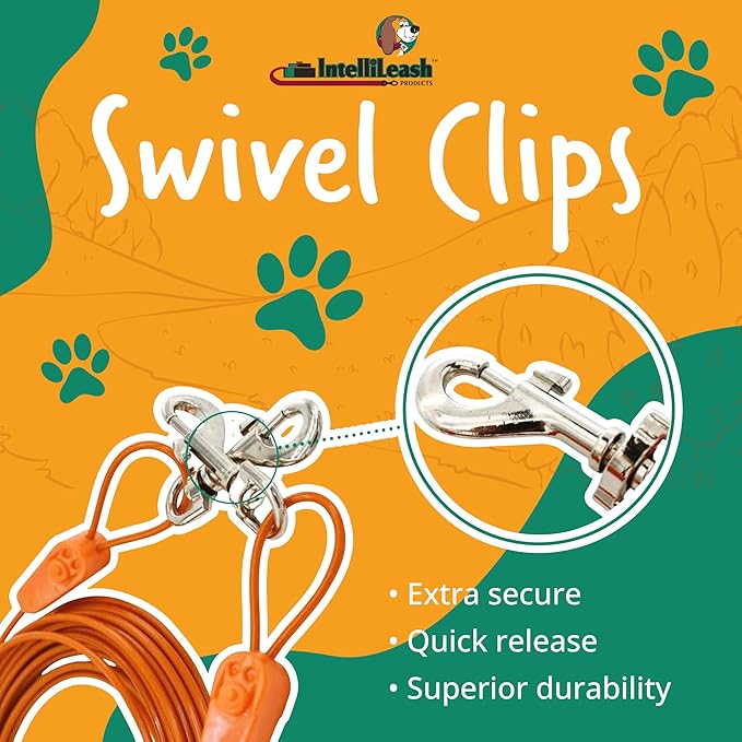30FT Tie-Out Cables for Dogs - Strong, Safe, and Durable Dog Tie-Outs for Small Dogs up to 90 Pounds - Weather and Wear Resistant Galvanized Aircraft Cable for Outside Use-PurrikoPets