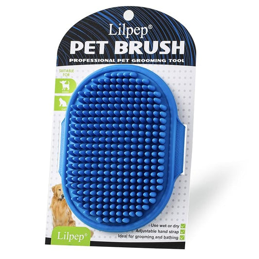 Dog Grooming Brush, Lilpep Pet Shampoo Bath Brush Soothing Massage Rubber Comb with Adjustable Ring Handle for Long Short Haired Dogs and Cats (Blue, pack of 1)-PurrikoPets