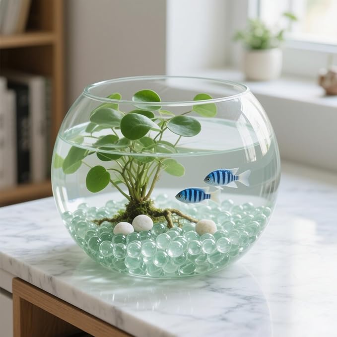 2.16LB Glass Beads Vase Filler Aquarium Gravel Decor Flat Glass Marbles Gems Pebbles Fish Tank Rocks Home Decorative Art Craft - Clear-PurrikoPets