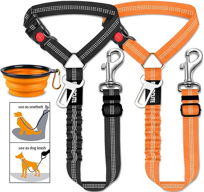 3 Piece Set Dog Seat Belt Retractable Dog Car Seatbelts Adjustable Pet Seat Belt for Vehicle Headrest Restraint Adjustable Heavy Duty & Elastic & Durable Car Harness for Dogs-PurrikoPets