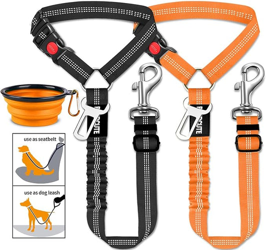 3 Piece Set Dog Seat Belt Retractable Dog Car Seatbelts Adjustable Pet Seat Belt for Vehicle Headrest Restraint Adjustable Heavy Duty & Elastic & Durable Car Harness for Dogs-PurrikoPets
