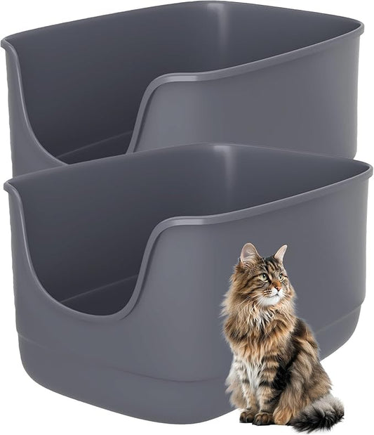 Gefryco Jumbo Cat Litter Box with High Sides, Extra Large for Muti Cats Open Big Cat Litter Box Anti-Splashing, High Wall Litter Tray for Indoor Medium and Large Cats(2Pack)-PurrikoPets