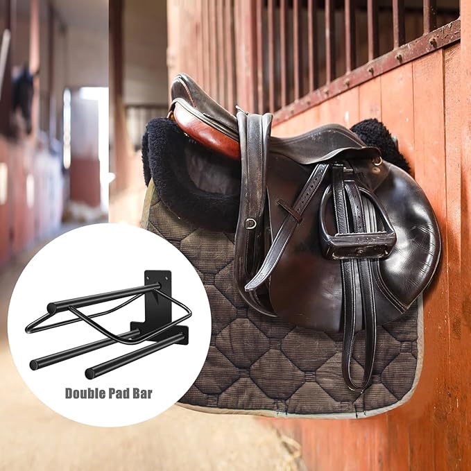 2Pcs Saddle Rack with Double Pad Bar,Heavy Duty Wall Mounted Saddle Rack Stand Saddle Pad Rack for English and Western Saddles,23.8x12.6x7.5 Inches-PurrikoPets