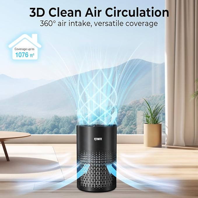 FITNATE Air Purifiers for Home Large Room Up to 1076 Ft² with Aromatherapy, H13 True HEPA Air Purifier for Pets, Quiet Air Cleaner for Smoke Dust Pollen Pet Dander Odor, with Night Light,Timer, Black-PurrikoPets