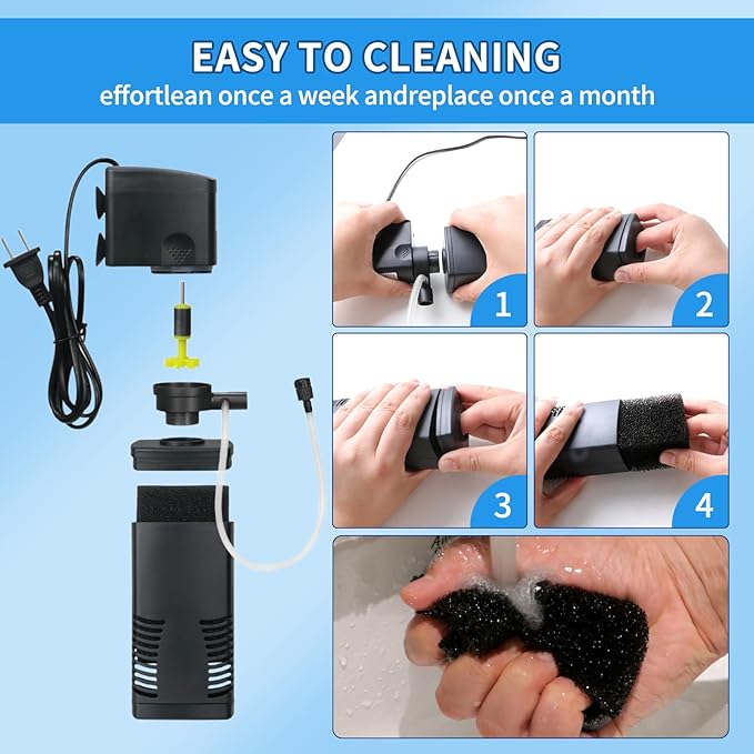 Fish Tank Filter for 15-40 Gallon Tank, 160 GPH Crystal Clear Powerful Internal Aquarium Filters Submersible Pump& Filter System for Fish Tank & Turtle Tank-PurrikoPets