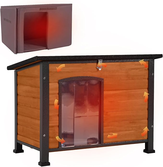 Aivituvin Outdoor Dog House with Insulated Liner Waterproof Dog Kennel for Winter Cat House for Small & Medium & Large Dogs,Cats,Unique All-Around Iron Frame-PurrikoPets