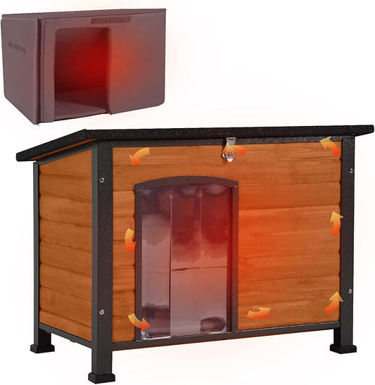 Aivituvin Outdoor Dog House with Insulated Liner Waterproof Dog Kennel for Winter Cat House for Small & Medium & Large Dogs,Cats,Unique All-Around Iron Frame-PurrikoPets