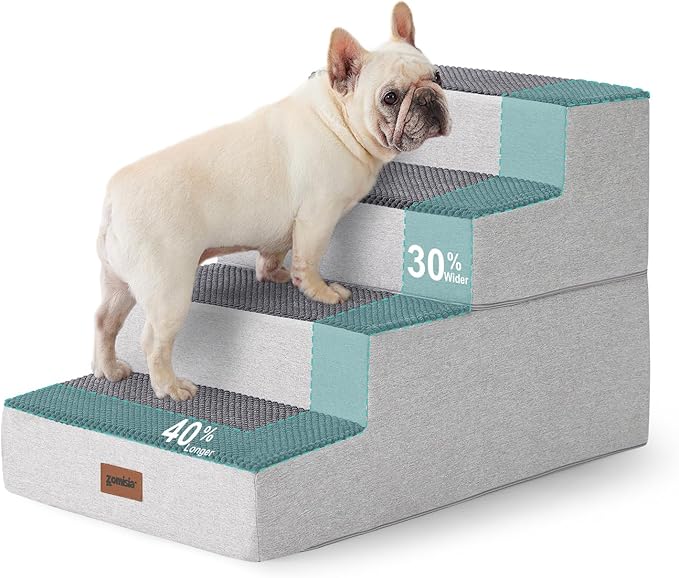 Dog Stairs for Large Dogs - Extra Wide Pet Stairs 2 in 1 with Zippers Suitable for Couch and Bed, Foam Dog Steps with Non Slip Bottom Grey 4 Steps, Grey-PurrikoPets