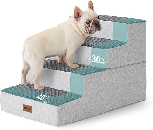 Dog Stairs for Large Dogs - Extra Wide Pet Stairs 2 in 1 with Zippers Suitable for Couch and Bed, Foam Dog Steps with Non Slip Bottom Grey 4 Steps, Grey-PurrikoPets