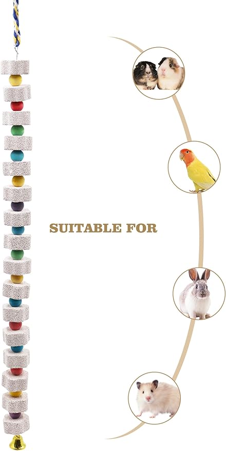 2 Pack 27 Inches Extra Long Bird Chewing Toy, Parrot Beak Grinding Calcium Stone with Bells, Bird Cage Accessories, Cage Toys for Cockatiel Parakeet Parrot Budgies Rat Hamster Rabbit African Grey-PurrikoPets