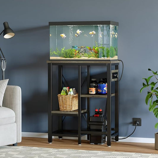 10 Gallon Fish Tank Stand with Power Outlets, 20 x10 Metal Aquarium Stand with 3-Tiers Adjustable Storage Shelves, 6-Legs Reptile Terrarium Stand, 264 LBs-PurrikoPets