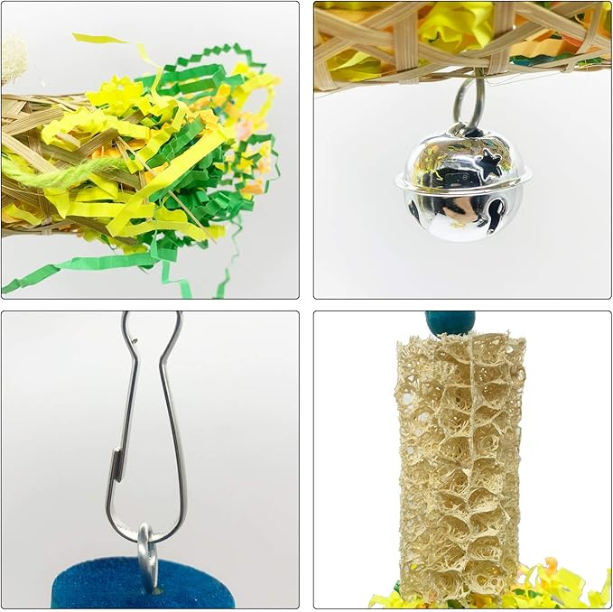EBaokuup Bird Parrots Shredding Toys Parakeet Chewing Toys Bird Loofah Toys Parrot Cage Shredder Toys Bird Foraging Hanging Toys Bird Accessories for Parrots Lovebird Cockatiel Conure African Grey-PurrikoPets